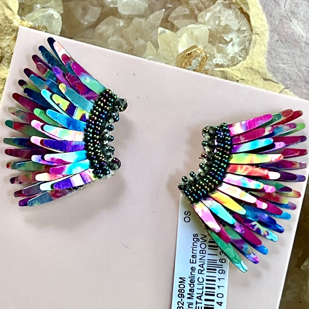 🌺🎉HP🎉🌺 NWT Mignonne Gavigan Mini Madeline Earrings Metallic Rainbow - Picture 2 of 16